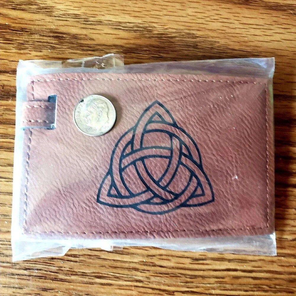 Celtic Circle Knot Luggage Tag Rawhide Leather Bag Location Charm With Buckle